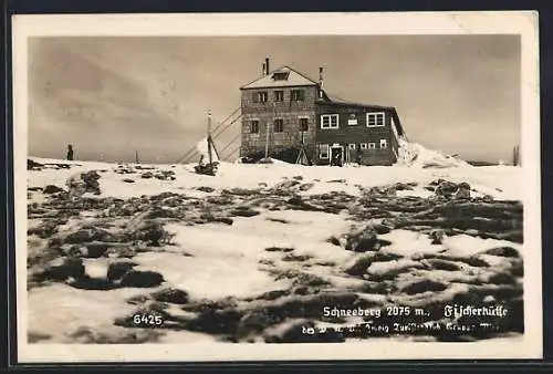 AK Fischerhütte, Ansicht auf dem Schneeberg, Winteransicht