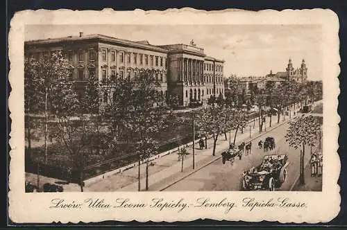 AK Lemberg, Auto & Strassenbahn auf der Leona Sapicha-Gasse