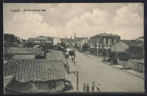 AK Uesküb, Zar Ferdinandstrasse aus der Vogelschau