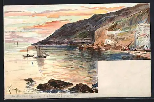 Künstler-AK Amalfi, Hotel Cappuccini e la Frana, 1899, Segelboot