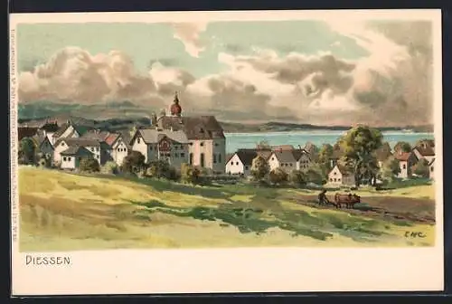 Lithographie Diessen / Ammersee, Gesamtansicht