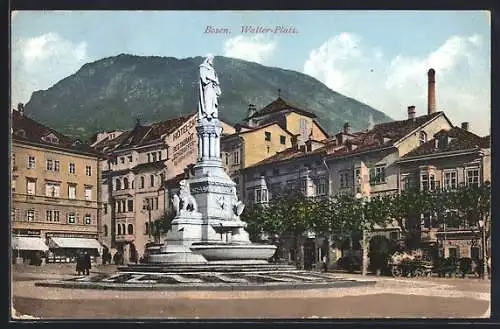 AK Bozen, Walterplatz mit Walterdenkmal