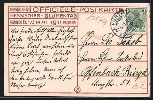 AK Hessischer Blumentag 1911, Engel mit einer Schale Blumen