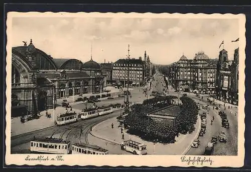 AK Frankfurt a. M., Strassenbahnen am Bahnhofsplatz