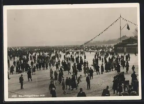 AK Zürich, Zürichseegefrörne 1929, Eisbahn