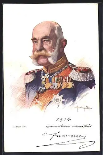 Künstler-AK Bildnis Kaiser Franz Josef I. von Österreich in Uniform mit Orden