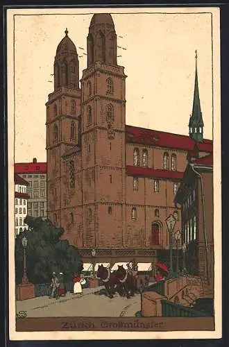 Steindruck-AK Zürich, Am Grossmünster