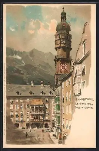 Künstler-AK Innsbruck, am Stadtturm, Blick auf das Goldene Dachl