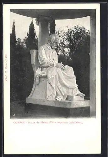 AK Corfou, Statue de Heinrich Heine, Villa imperiale Achilleion