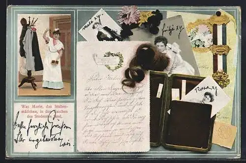 AK Was Marie, das Stubenmädchen in den Taschen des Studenten fand, Scherz, Dienstmädchen