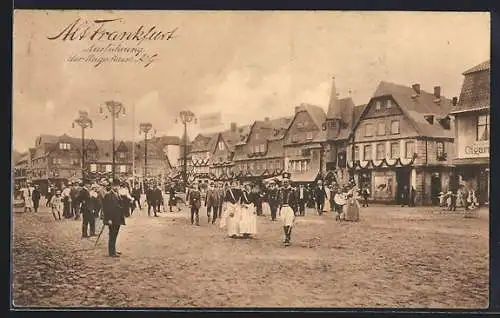 AK Frankfurt, 17. Bundes- & Jubileumsschiessen 1912, Alt-Frankfurt, Soldat mit Leuten