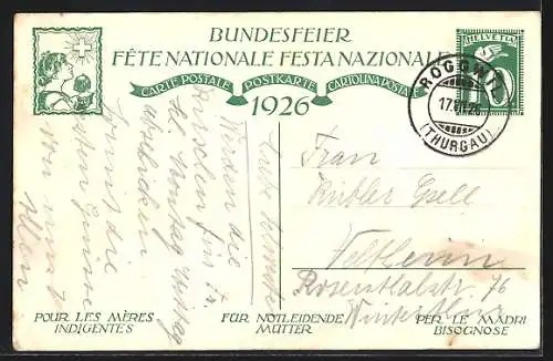 AK Schweizer Bundesfeier 1926, Junge schreit etwas zur Feier