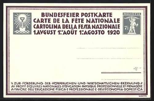 AK Schweizer Bundesfeier 1920, Zur Förderung der Körperlichen und wirtschaftlichen Erziehung, Heuernte