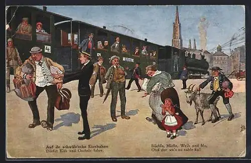 Künstler-AK Hans Boettcher: Ulm, Die Schwäbische Eisenbahn