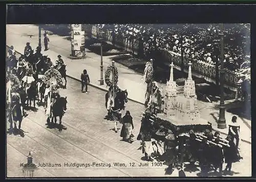 AK Wien, Kaiser-Jubiläum Huldigungs-Festzug 1908, Modell eines Doms, Litfasssäule