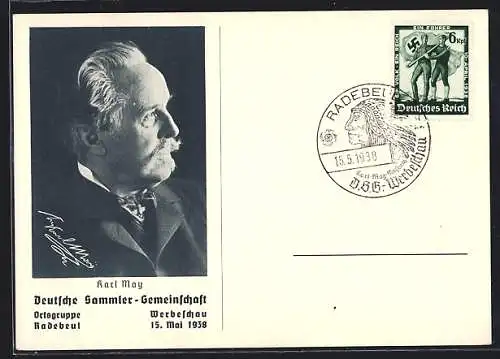 AK Radebeul, Werbeschau der Deutschen Sammler-Gemeinschaft 15.5.1938, Karl May