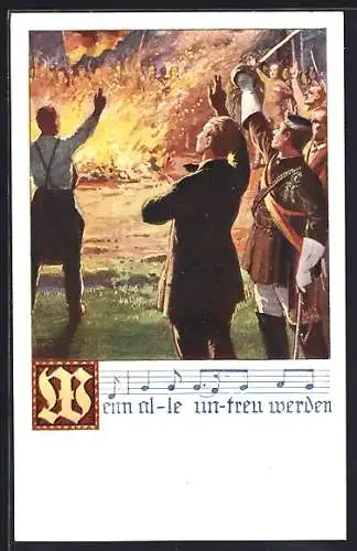 Künstler-AK Studenten singen am Feuer Wenn alle untreu werden...