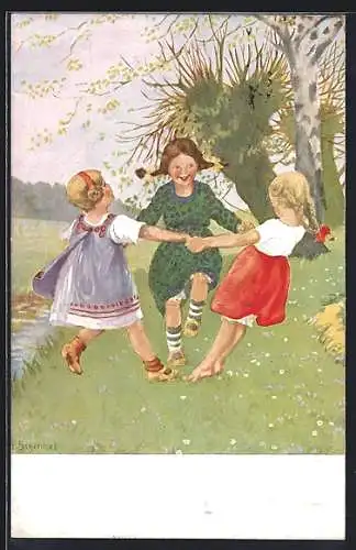 Künstler-AK Franziska Schenkel: Mädchen tanzen im Kreis auf einer Wiese