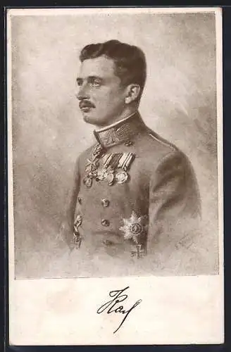 AK Kaiser Karl I. von Österreich, Uniform-Portrait, Rotes Kreuz