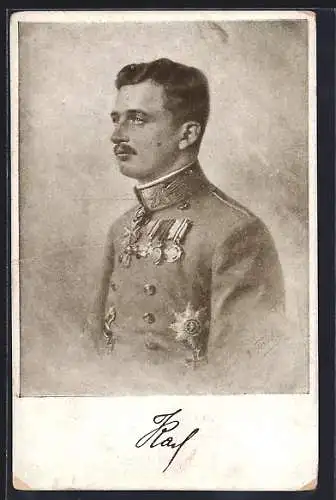 AK Rotes Kreuz Nr. 615: Porträt des Kaisers Karl I. von Österreich in Uniform