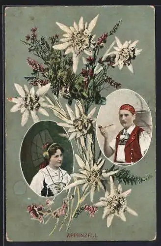 AK Appenzeller Trachten, Blumen