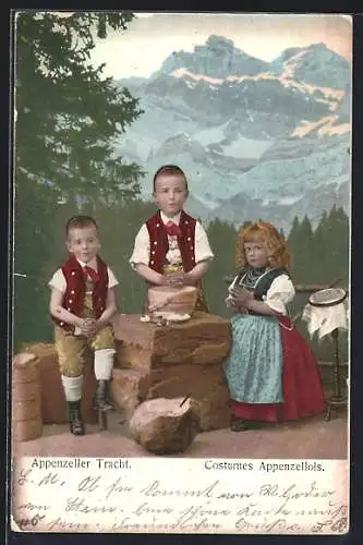 AK Appenzell, Kinder in Appenzeller Trachten, Costumes Appenzellois, Schweiz