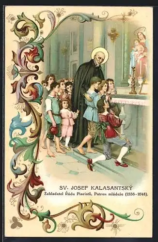 AK Schutzpatron der Jugend, Heiliger Joseph von Kalasanz mit vielen Kindern