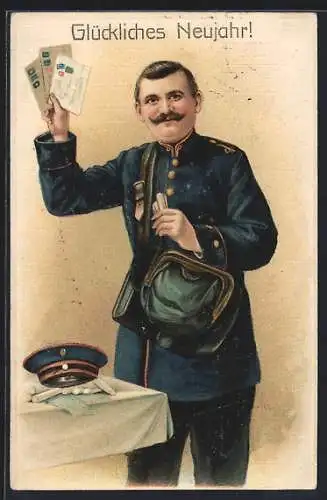 AK Neujahrsgruss, Postbote mit Briefen