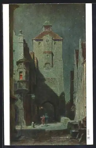 Künstler-AK Carl Spitzweg: Heimkehr, Paar in Altstadt bei Nacht