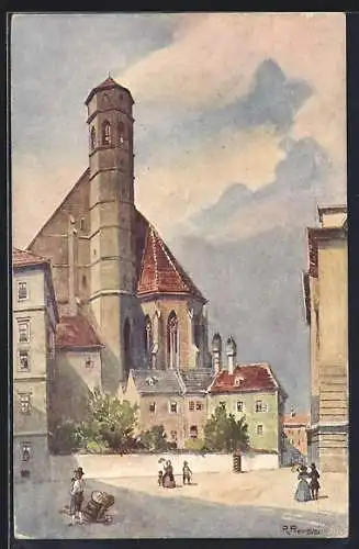 Künstler-AK Rudolf Preuss: Wien, Blick auf die Minoritenkirche