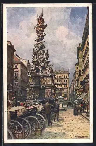 Künstler-AK Ernst Graner: Wien, Graben mit Dreifaltigkeitssäule, Kutschen