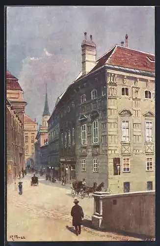 Künstler-AK Rudolf Preuss: Wien, Augustinerstrasse mit Blick zur Augustinerkirche