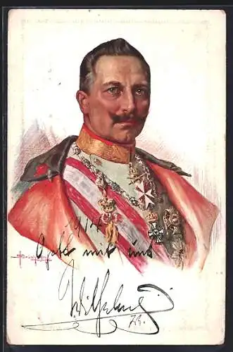 AK Portrait Kaiser Wilhelm II. mit Orden & Scherpe