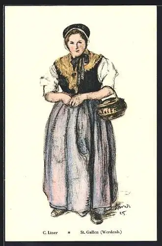 AK Frau in Werdenberger Tracht, St. Gallen