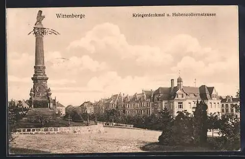 AK Wittenberge, Kriegerdenkmal und Hohenzollernstrasse