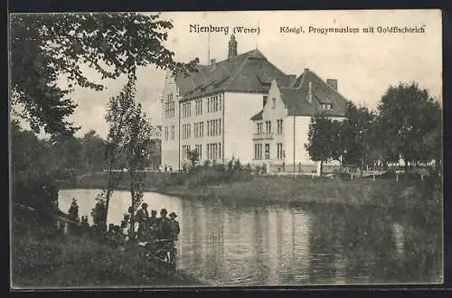 AK Nienburg /Weser, Königl. Progymnasium mit Goldfischteich