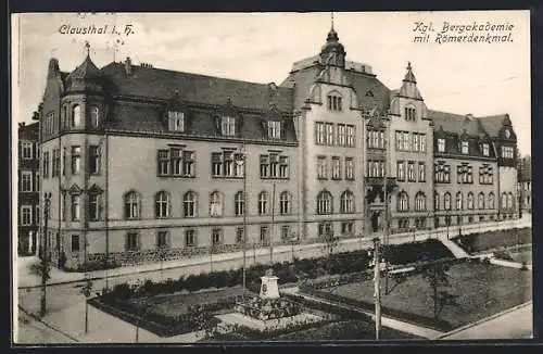 AK Clausthal i. H., Kgl. Bergakademie mit Römerdenkmal