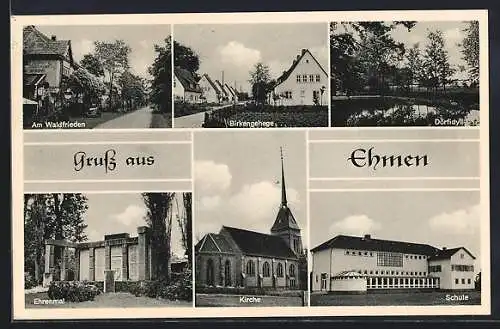 AK Ehmen, Restaurant Waldfrieden, Birkengehege, Ehrenmal, Kirche, Schule