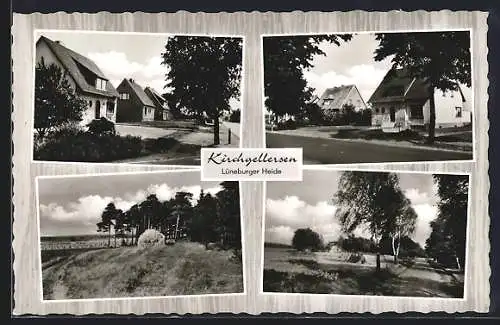 AK Kirchgellersen /Lüneburger Heide, Reihenhäuser an der Strasse, Feldpartie