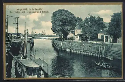 AK Vegesack a. d. Weser, Der Hafen mit Hafenhaus und Zollamt