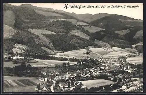 AK Kindberg im Mürztale, Ortsansicht aus der Vogelschau