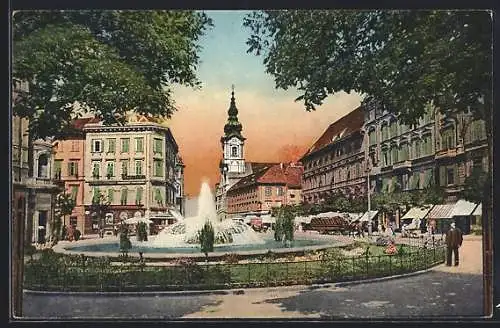 AK Graz, Brunnen auf dem Bismarckplatz