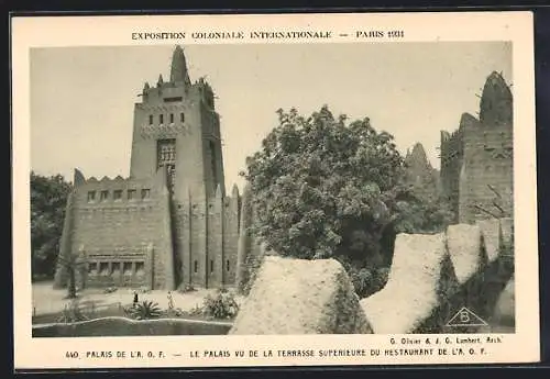 AK Paris, Exposition coloniale internationale 1931, Le Palais vu de la Terrasse superieure du Restaurant de l`A. O. F.