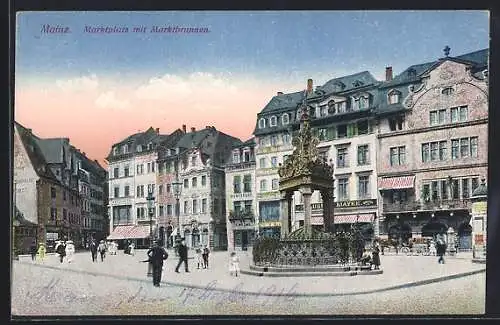 AK Mainz, Martkplatz mit Marktbrunnen