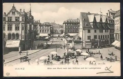 AK Mainz, Blick vom Markt nach dem Höfchen und der Ludwigstrasse