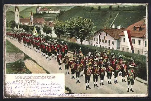 AK Tiroler Schützen-Kompanie mit Musikkapelle in Tracht