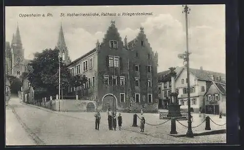 AK Oppenheim a. Rh., St. Katharinenkirche mit Rathaus & Kriegerdenkmal