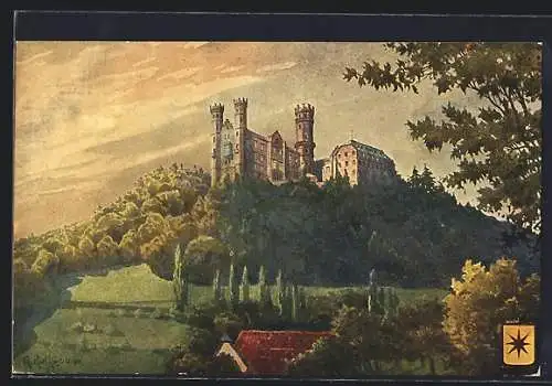 Künstler-AK Schaumburg a. d. Lahn, Blick auf das Schloss