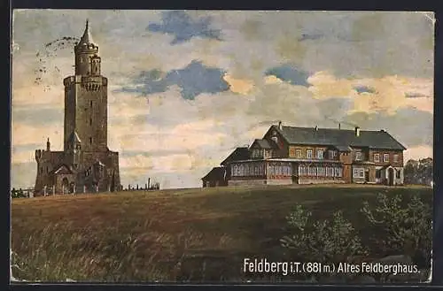 AK Feldberg / Taunus, Gasthaus Feldberghaus und Aussichtsturm