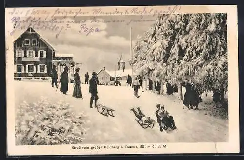 AK Feldberg / Taunus, Leute beim Schlittenfahren auf dem Feldberg